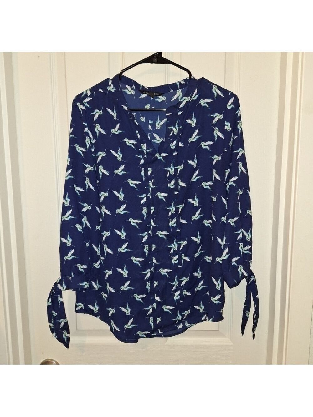 Blue Hummingbird Sheer Blouse Top Medium